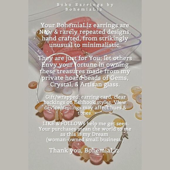 Boho Earrings 403# Petite Pink boho hippie dangle earrings OOAK silver earrings - Picture 5 of 5